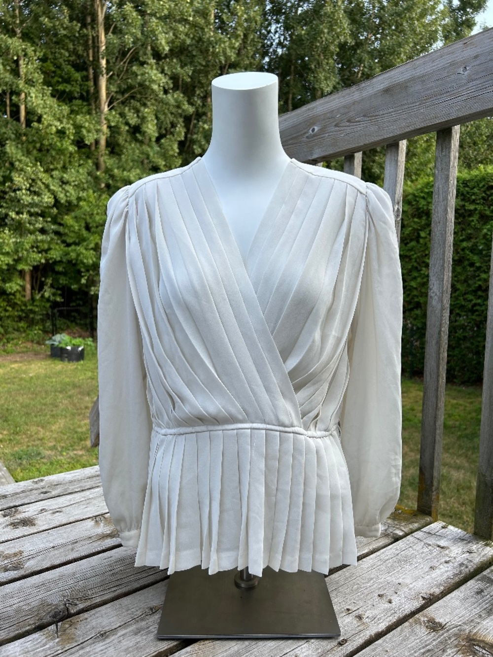 Vintage Off-White Pleated Peplum Top
